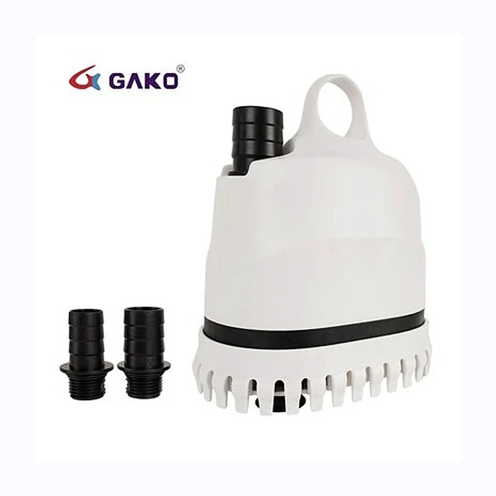 White aquarium water pump with two black hose connectors
