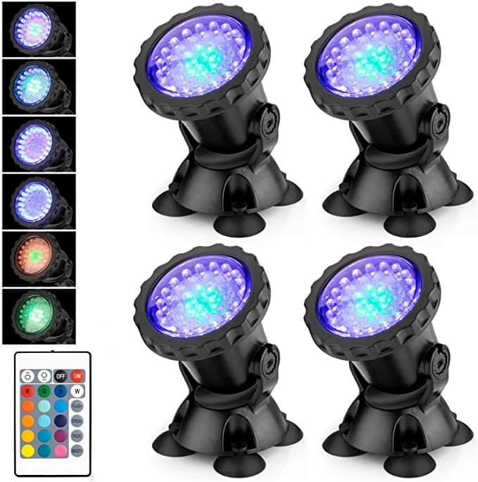 RGB submersible pond light with round black housing